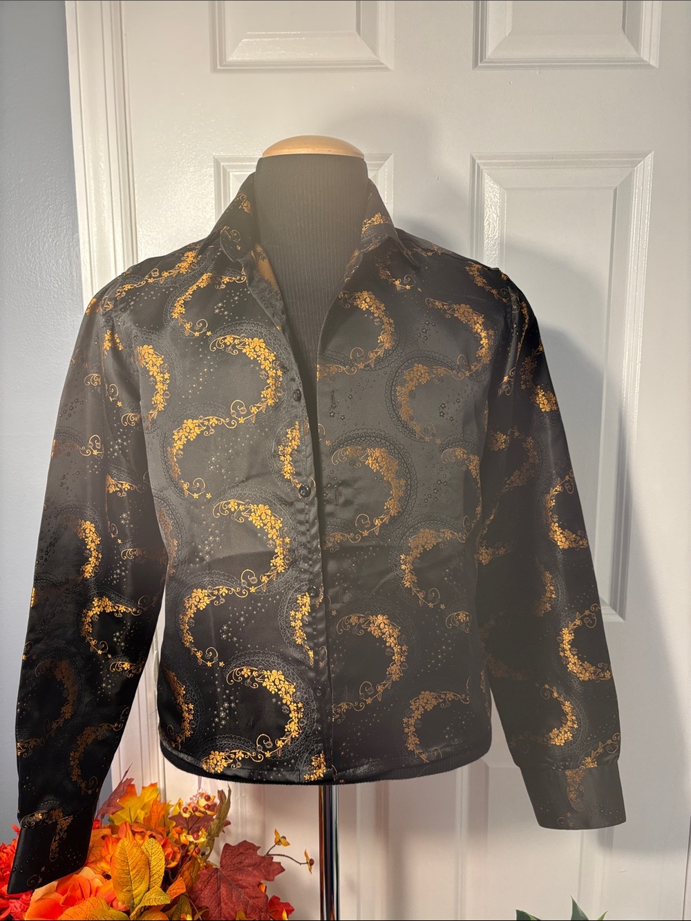 Barry Wang Men’s Medium Black & Gold Paisley Silk Blend Dress Shirt